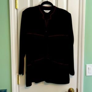 Misook black button up jacket 1X with red accent stitching